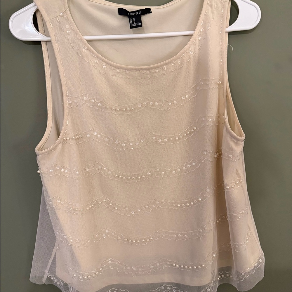 Forever 21 Cream Beaded Chiffon Sleeveless Camisole